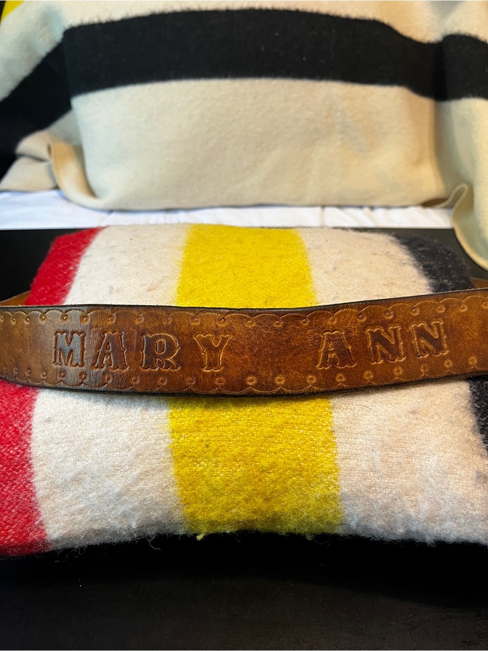 Vintage 1970’s Personalized Mary Ann Embossed Leather Strap - Brown